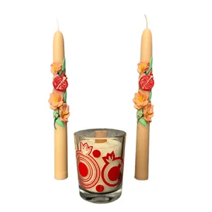 شمع قلمی بدون‌بو مدل یلدایی و جار انار زمان اتمام 2 ساعت مجموعه 3 عددی