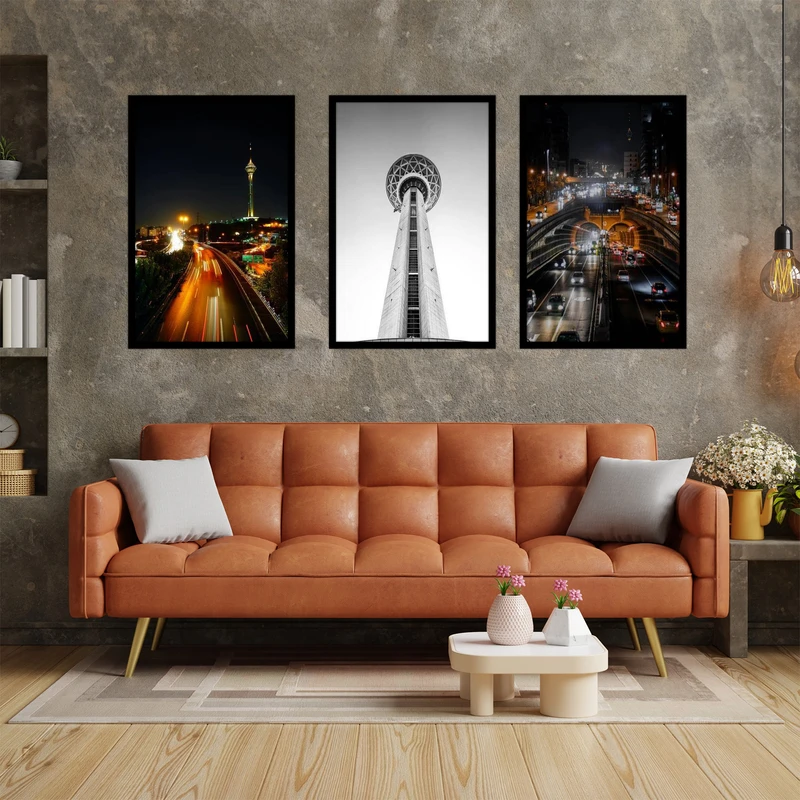 تابلو بکلیت طرح  برج میلاد و تونل توحید منظره شهری شهر مدرن تهران ایران مجموعه 3 عددی مدل B-bu3697