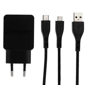 شارژر دیواری انرجایزر مدل AC2BEULCMM به همراه کابل  Micro-USB و USB-C