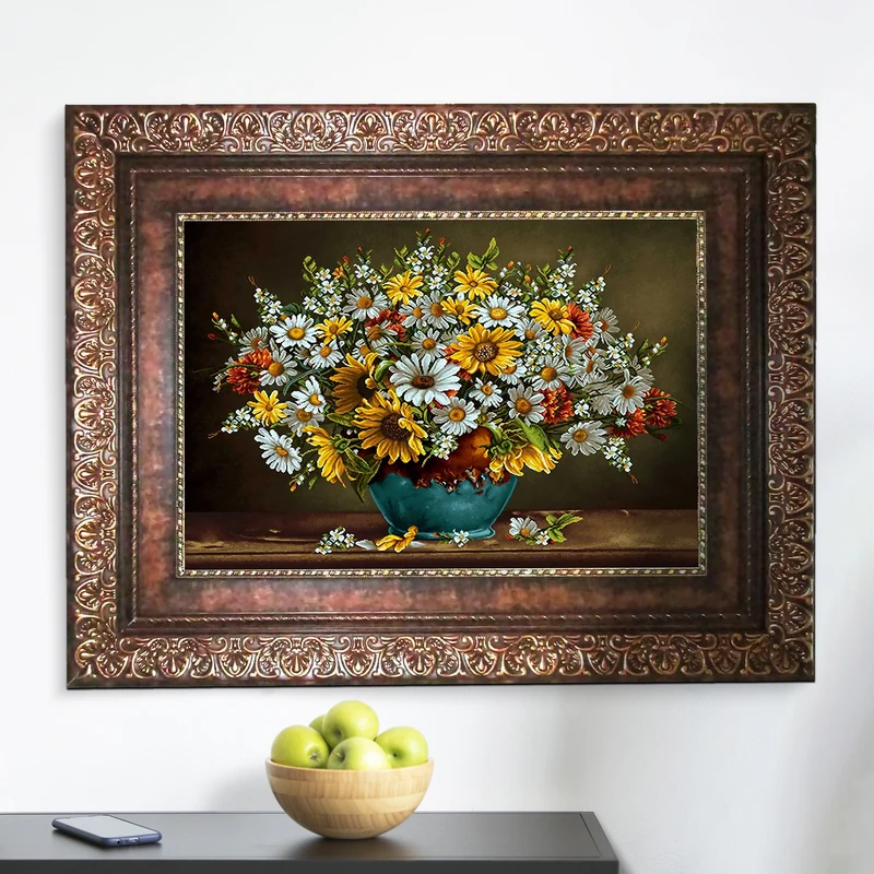 تابلو فرش ماشینی نقش نگار رضوی طرح گل کد 2191P