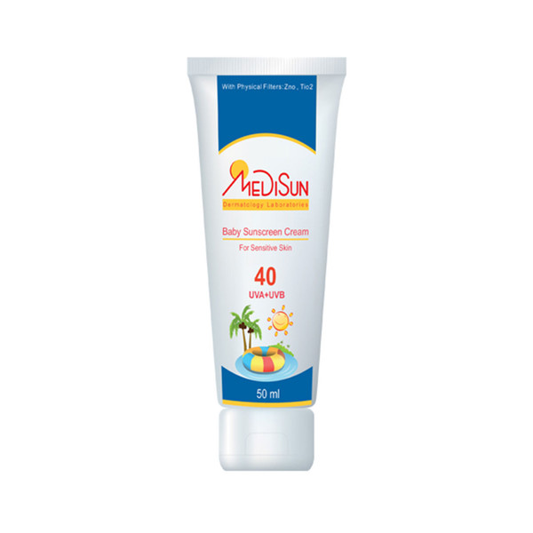کرم ضد آفتاب کودکان بدون رنگ مدیسان مدل SPF40 مناسب پوست های حساس حجم 50 میلی لیتر
