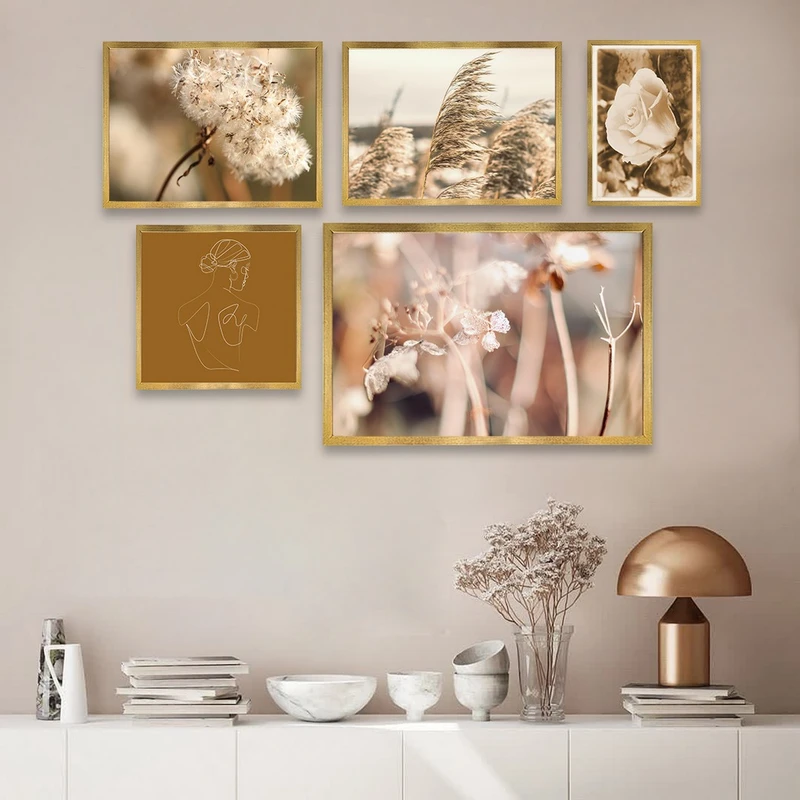 تابلو بکلیت طرح طبیعت و گل نی مدل T-850 مجموعه 5 عددی