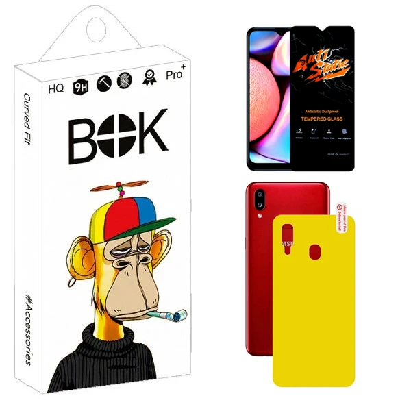 محافظ صفحه نمایش بوک مدل Carbon Antistatic مناسب برای گوشی موبایل سامسونگ Galaxy A10s به همراه محافظ پشت گوشی