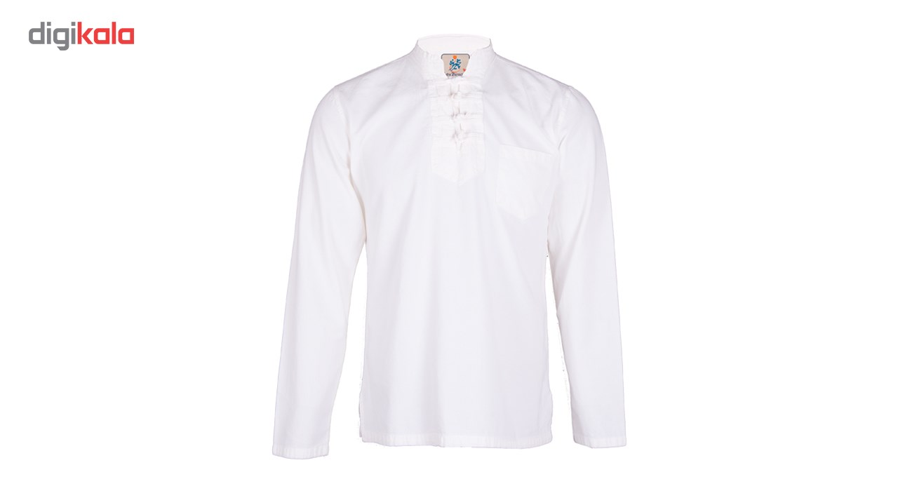 پیراهن مردانه الیاف طبیعی چترفیروزه مدل چهارگره سفید کد 5