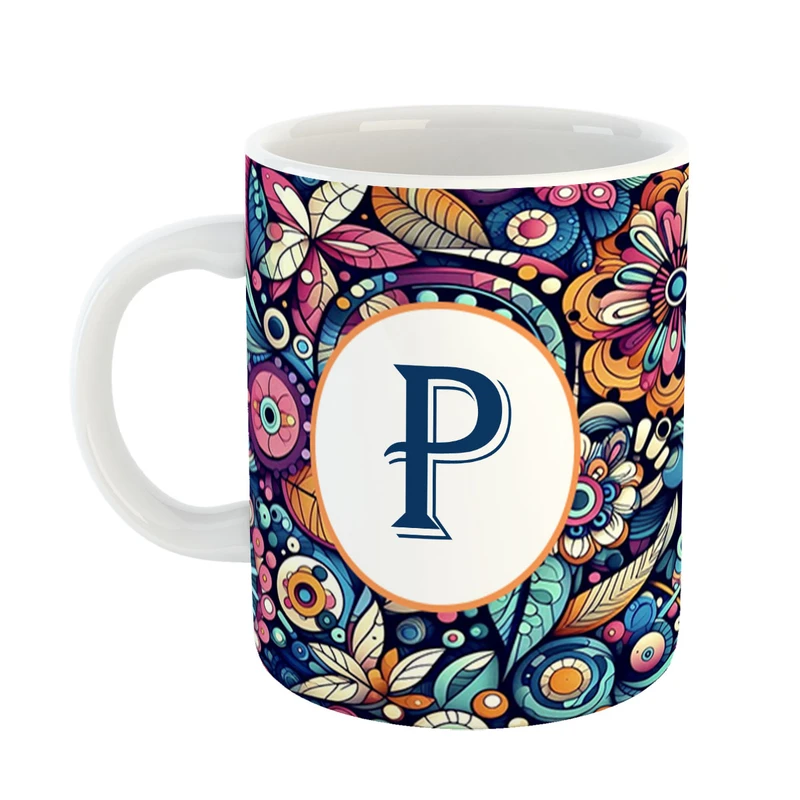 ماگ پادآفرین مدل فانتزی طرح حرف P کد 23