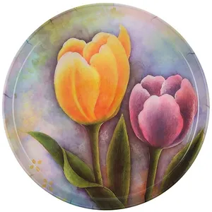 سینی گرد یزدگل طرح گل لاله 2 کد 743