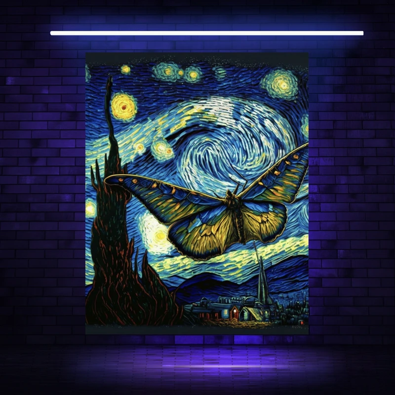 پوستر پارچه ای مدل بک دراپ بلک لایت شب پر ستاره ونگوگ کد FP105120