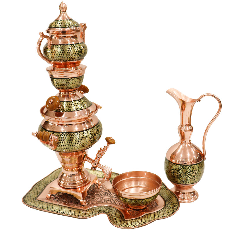 سرویس سماور 5 پارچه خاتم کاری مدل پر سیم کد 1.5L
