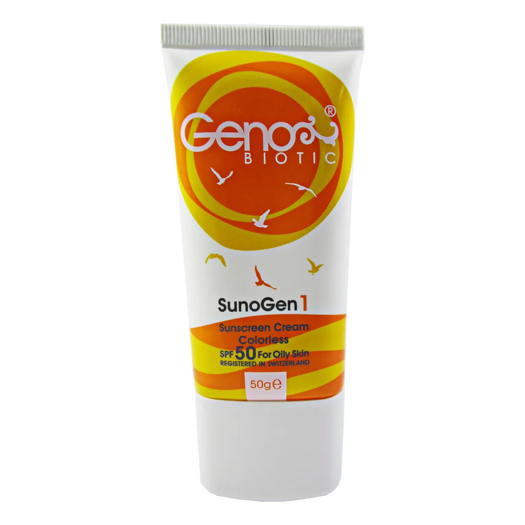 کرم ضد آفتاب بدون رنگ ژنو بایوتیک SPF 50 مدل Sun1 مناسب پوست های چرب حجم 50 میلی لیتر