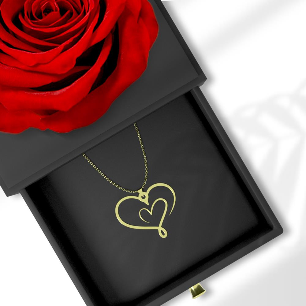 گردنبند طلا 18 عیار زنانه مدوپد مدل قلب  کد GBA10071 به همراه باکس گل رز جاویدان