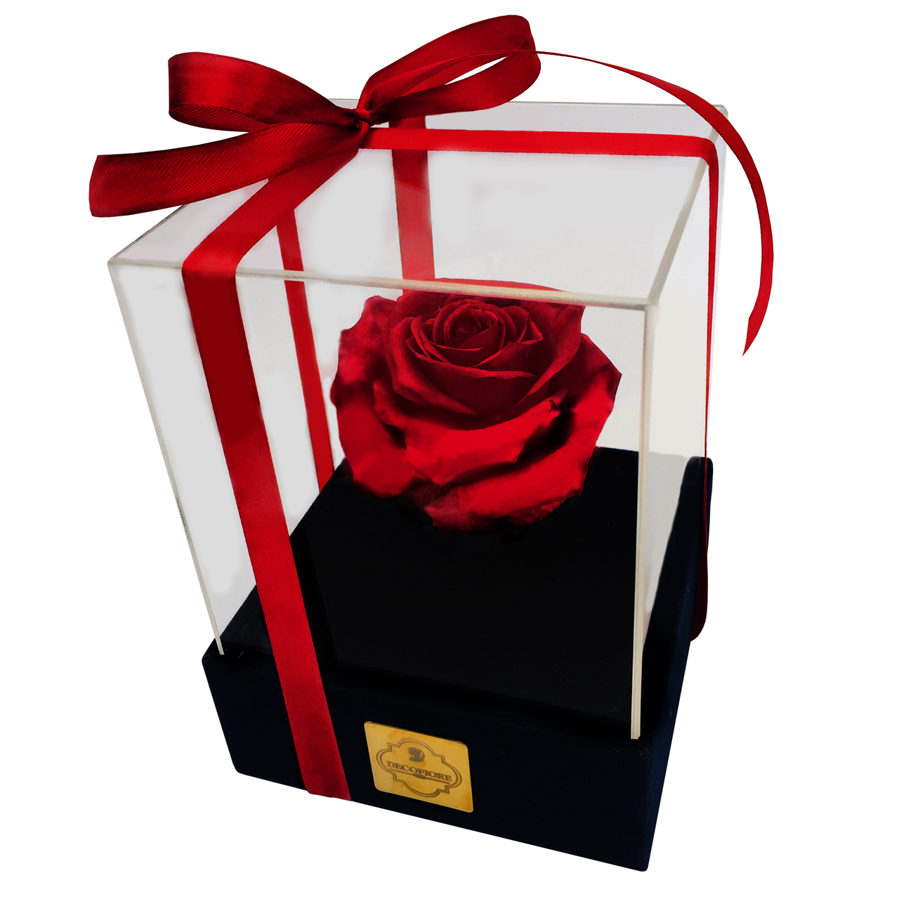 جعبه گل ماندگار دکوفیوره مدل رز جاودان بزرگ قرمز - به همراه پاکت مخصوص