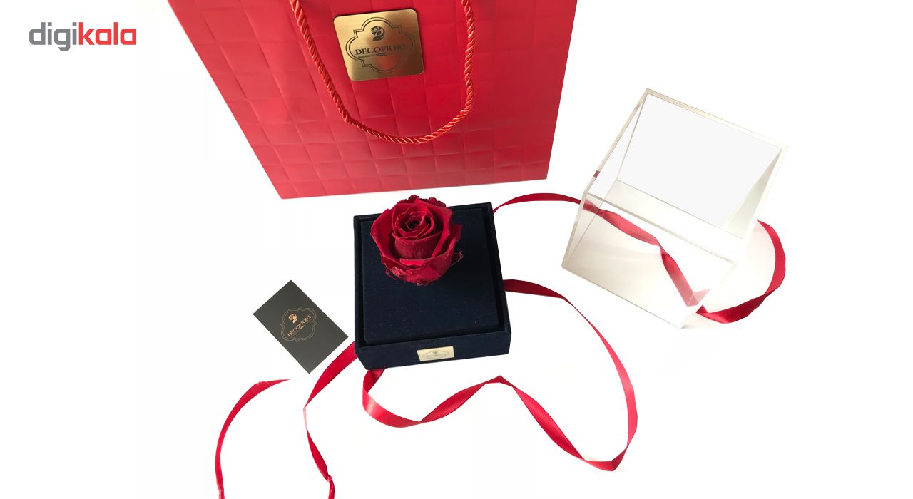 جعبه گل ماندگار دکوفیوره مدل رز جاودان بزرگ قرمز - به همراه پاکت مخصوص