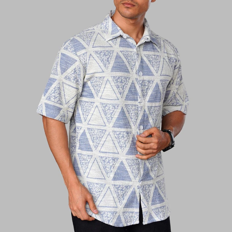 پیراهن آستین کوتاه یقه برگردان مردانه مدل بوکله کد 1165-058