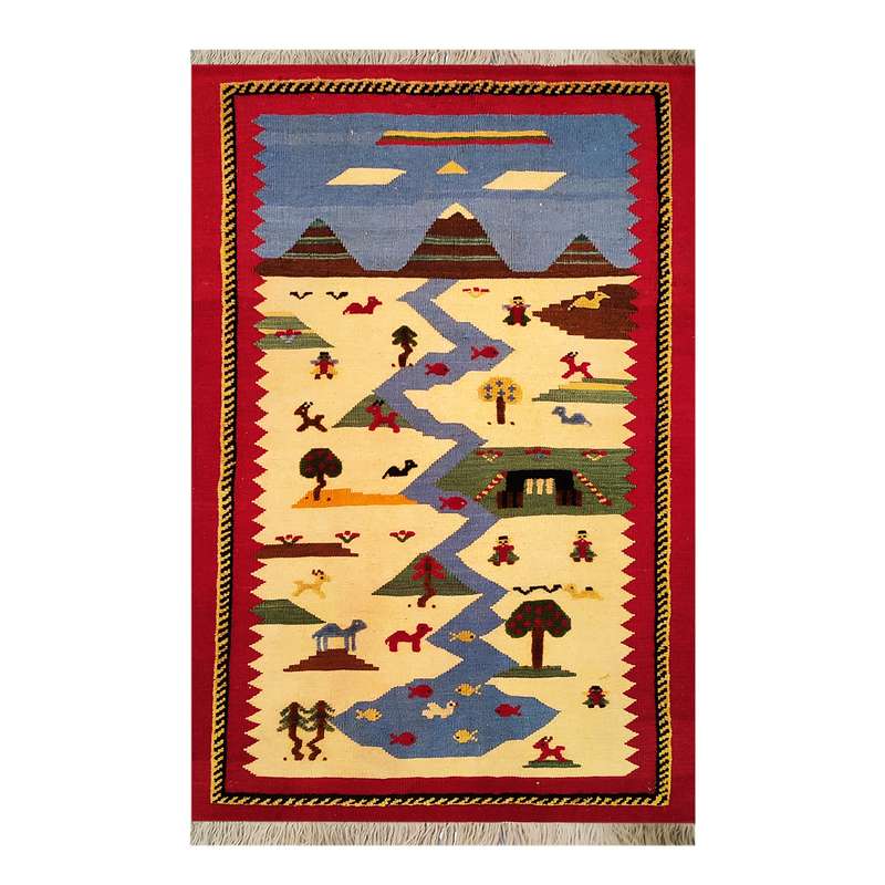 گلیم دستباف یک و نیم متری طرح دهکده مدل AA