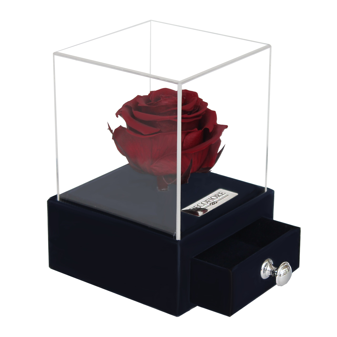 جعبه جواهرات و کارت هدیه رز جاودان مدل گل ماندگار دکوفیوره - به همراه پاكت مخصوص