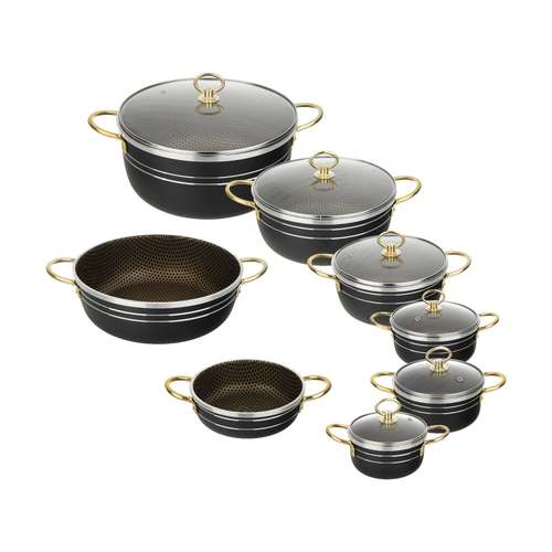 سرویس پخت و پز 14 پارچه هلنا طرح چدن مدل لانه زنبوري