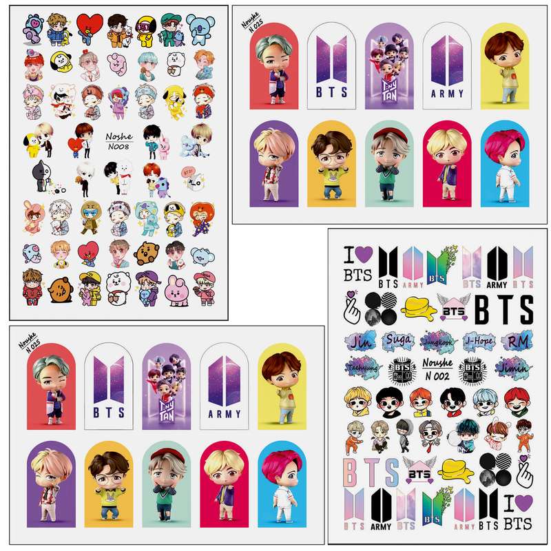 برچسب لنز ناخن مدل BTS-BT21 کد N002-N008-N025 مجموعه 4 عددی