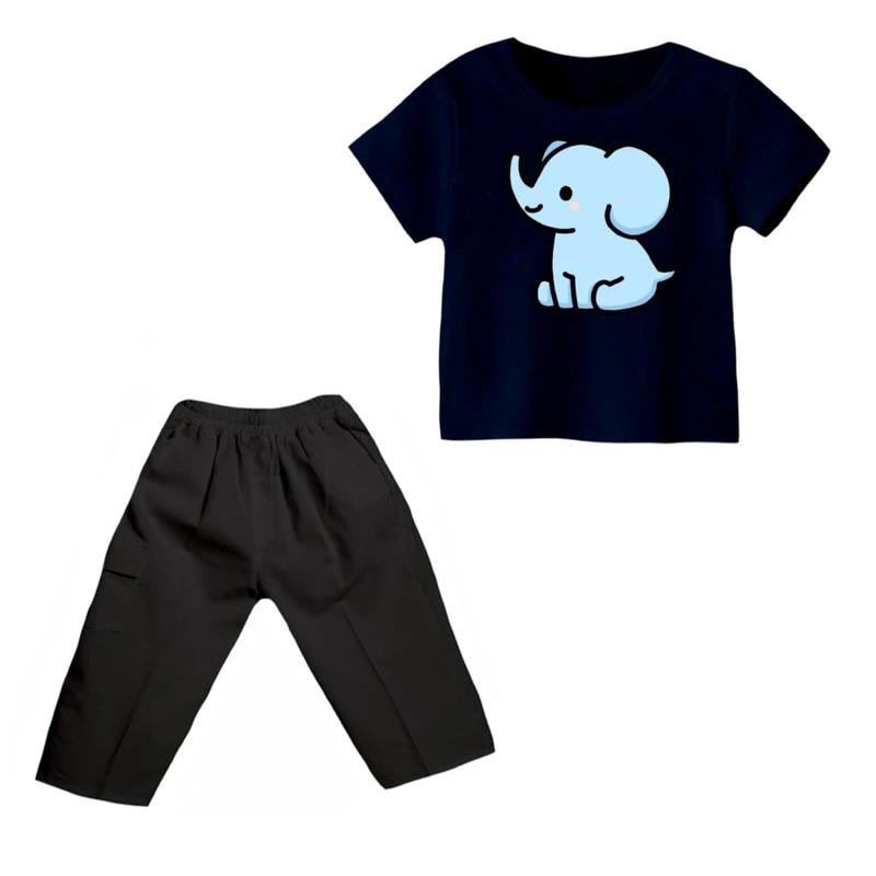 ست تی شرت و شلوارک دخترانه مدل فیل کد ۱۴ رنگ سورمه ای