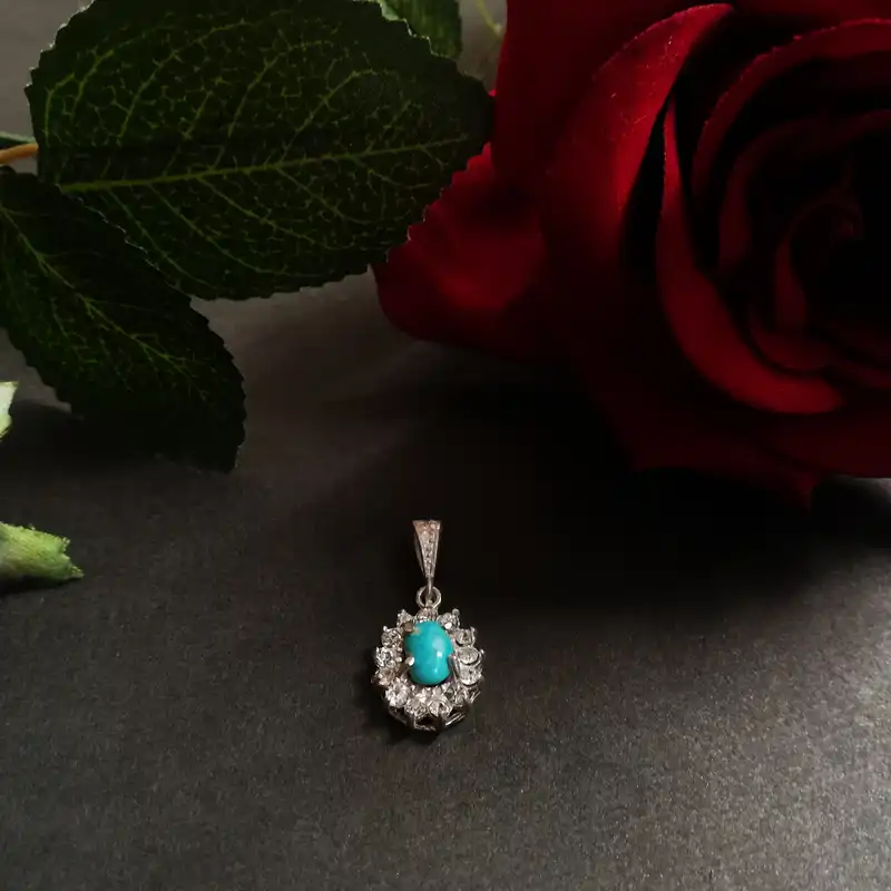 آویز گردنبند نقره زنانه سلین کالا مدل فیروزه نیشابور کد ce-fi8