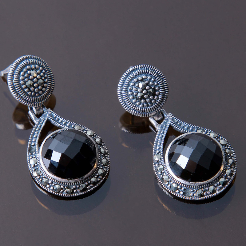 گوشواره نقره زنانه بازرگانی میلادی مدل فانتزی سنگ حدید فول نگین بدون ریزش ابکاری رادیوم کد GZN_201