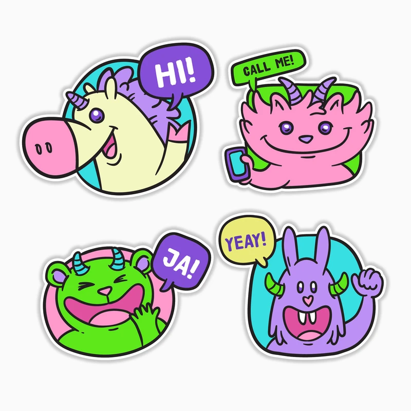 استیکر لپ تاپ و موبایل بووم طرح استیکرهای بامزه کد MM67 مجموعه 4 عددی