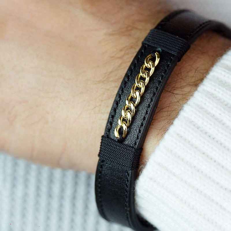 دستبند طلا 18 عیار مردانه الین گالری مدل چرم و کارتیه کد 3000chm