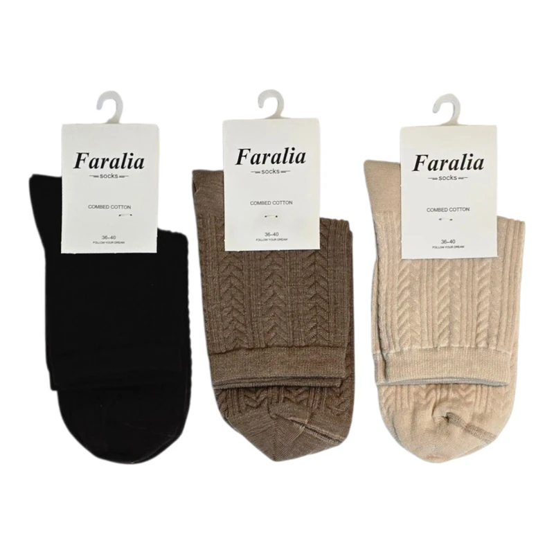 جوراب ساق کوتاه زنانه مدل بافت نقش گندمی بسته 3 عددی