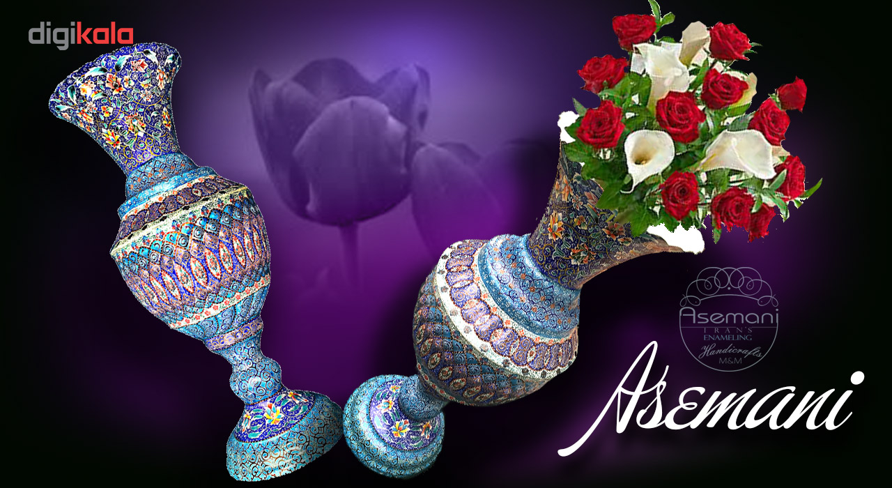 گلدان مسی میناکاری دست ساز گالری آسمانی طرح سرو چمان مدل G-5