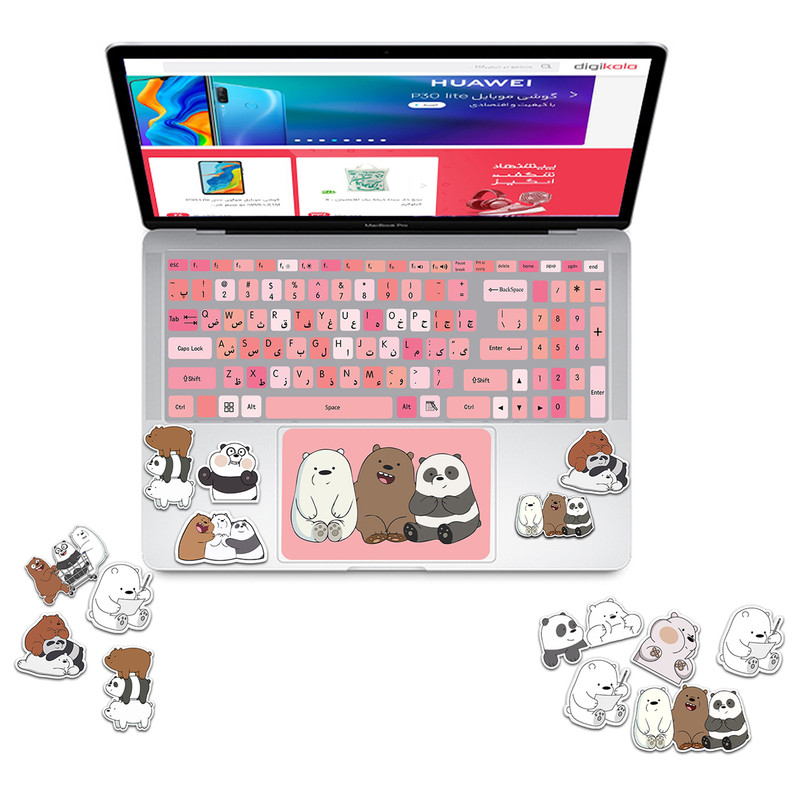 استیکر لپ تاپ مدل panda kheng 06 مناسب برای لپ تاپ 15 تا 17 اینچ به همراه برچسب حروف فارسی کیبورد
