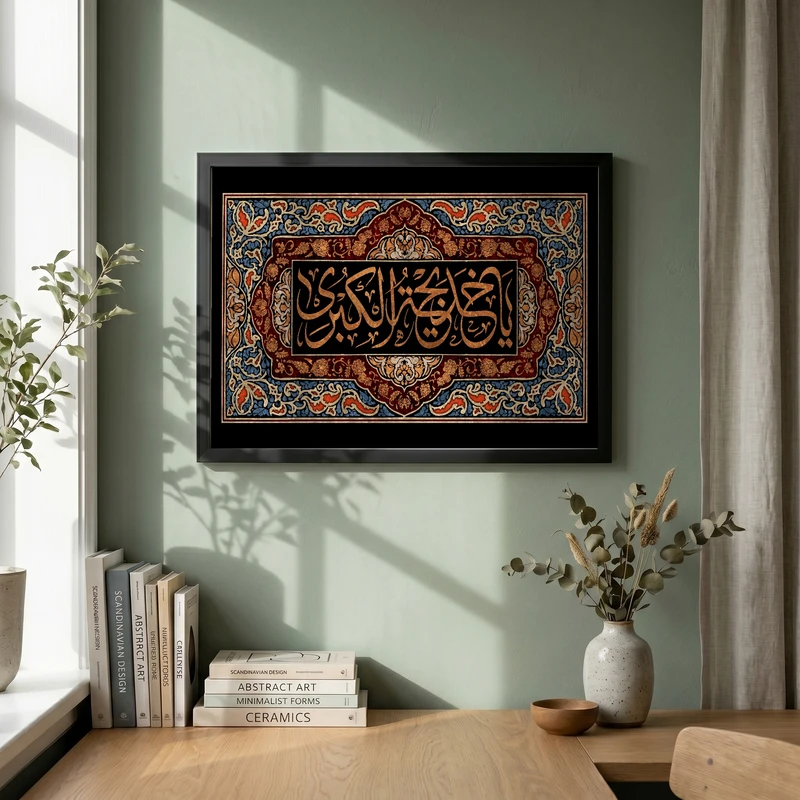 تابلو طرح وفات حضرت خدیجه (س) مدل G14900 فریم مشکی