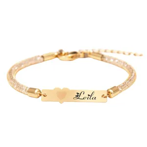 دستبند بند و طلا 18 عیار زنانه لیردا طرح اسم لیلا