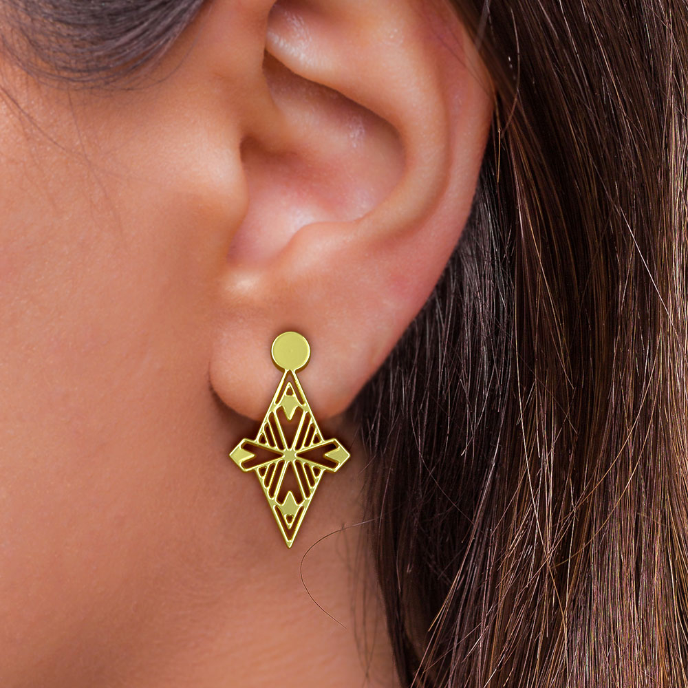 گوشواره طلا 18 عیار زنانه مدوپد مدل لوزی کد GA1-10097