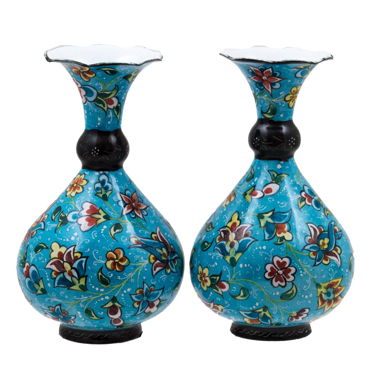 جفت گلدان میناکاری مسی رستا طرح 185-12-102 ارتفاع 14 سانتی متر