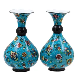جفت گلدان میناکاری مسی رستا طرح 185-12-102 ارتفاع 14 سانتی متر