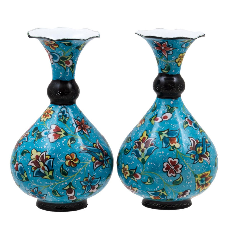 جفت گلدان میناکاری مسی رستا طرح 185-12-102 ارتفاع 14 سانتی متر