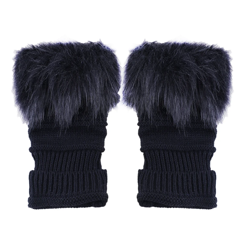 ساق دست بافتنی زنانه مدل نیم انگشتی طرح لبه خز