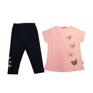 ست تی شرت و شلوار دخترانه مدل پروانه ای خال خالی برجسته