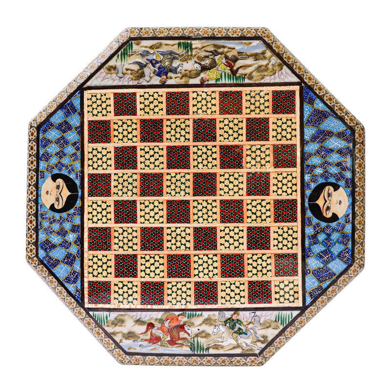 صفحه شطرنج خاتم کاری مدل 8 ضلعی کشویی طرح چوگان کد MQ35Bl