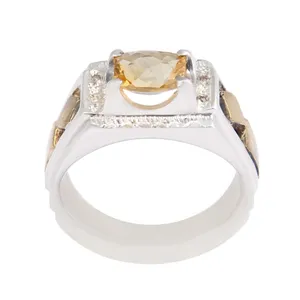 انگشتر نقره مردانه بازرگانی میلادی مدل سنگ سیترین تراش جواهری رکاب دست ساز کد AM_2509