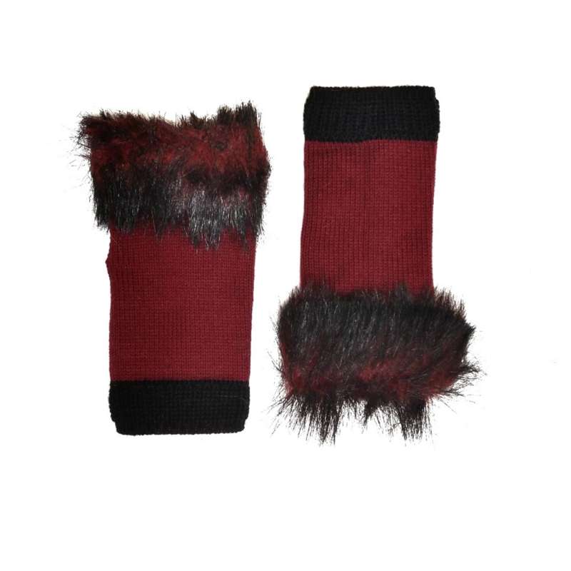 دستکش بافتنی زنانه مدل خزدار کد 03 رنگ زرشکی