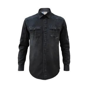 پیراهن آستین بلند مردانه مدل جین رنگ زغالی