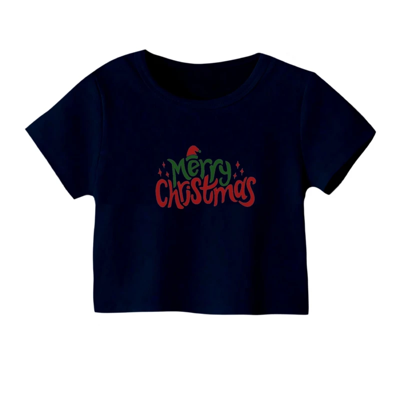کراپ‌ تی‌شرت آستین کوتاه زنانه مدل نوشته کریسمس کد 23