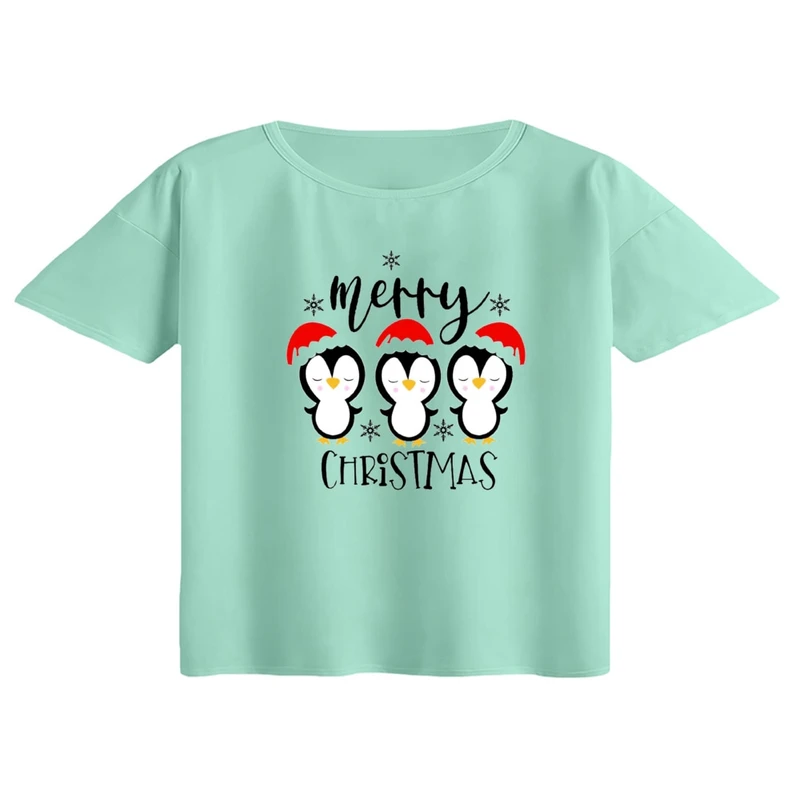 کراپ تی‌شرت آستین کوتاه زنانه مدل پنگوئن کریسمس کد 8
