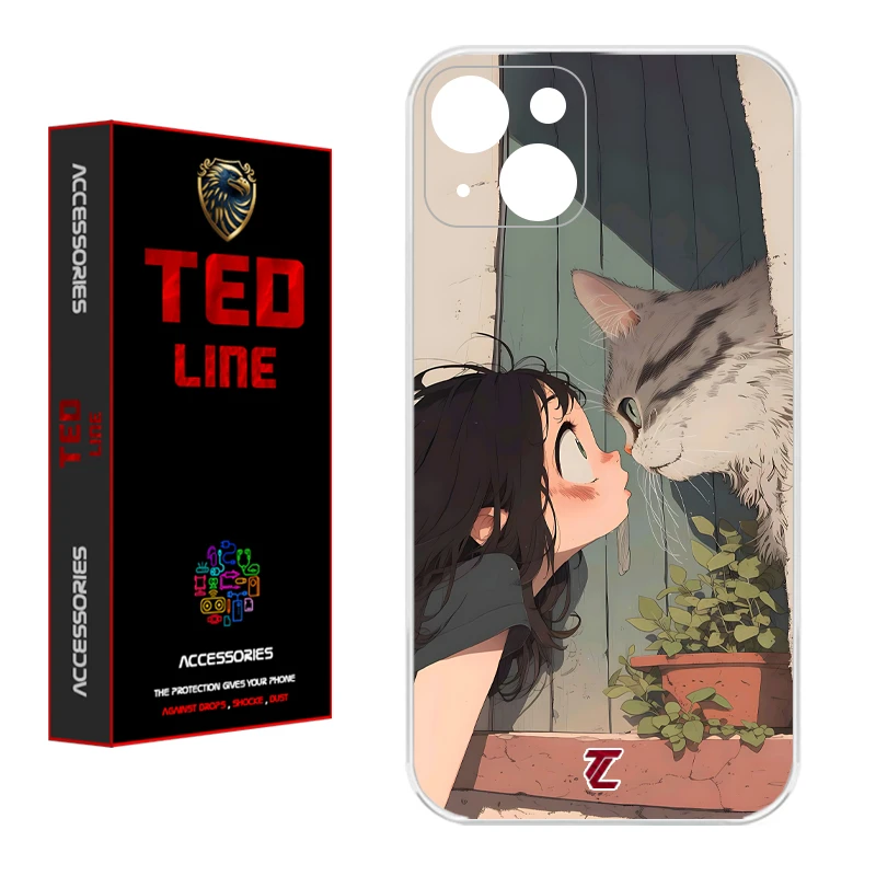 کاور تدلاین طرح دختر و گربه کد 1205 مناسب برای گوشی موبایل اپل Iphone 13 / 14