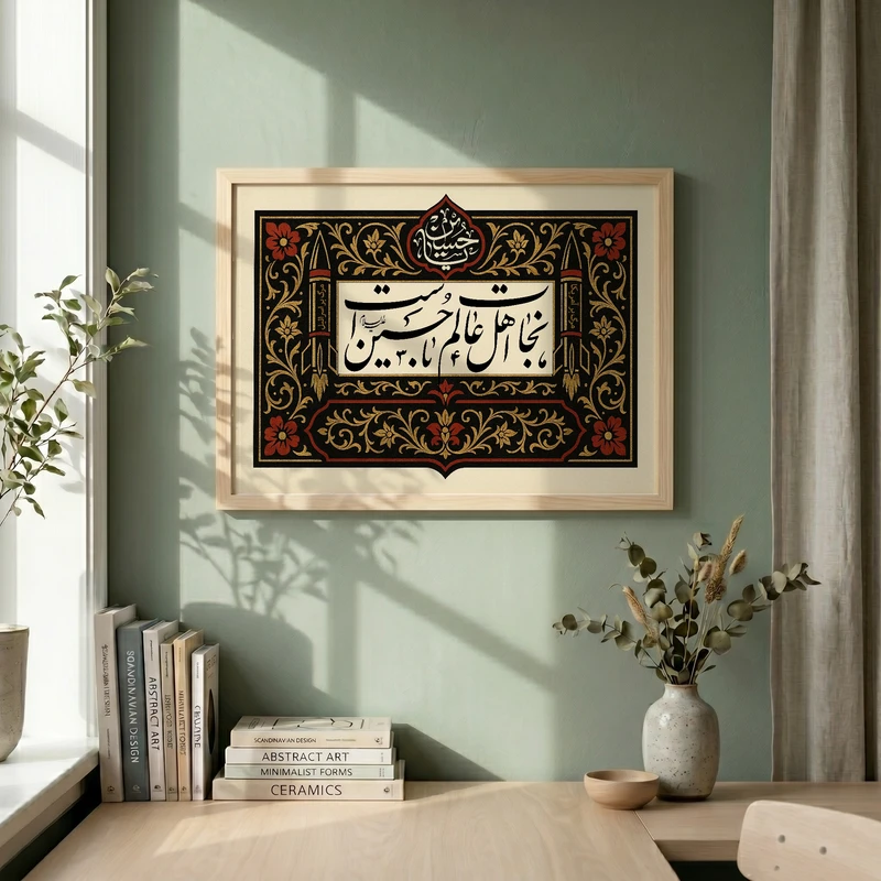 تابلو طرح کتیبه محرم مدل G15396 فریم کرم روشن