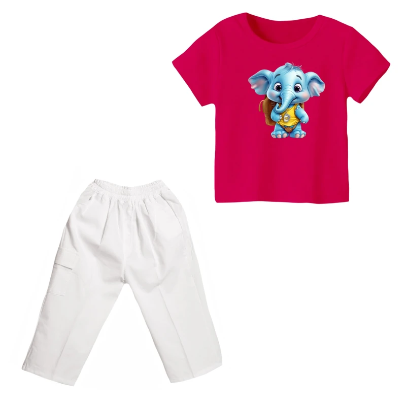 ست تی شرت و شلوارک دخترانه مدل فیل کد 12