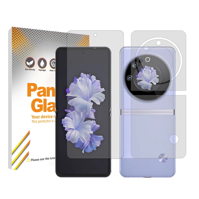 محافظ صفحه نمایش شفاف پنزر گلس مدل Resistant مناسب برای گوشی موبایل تکنو Phantom V Flip به همراه محافظ پشت گوشی