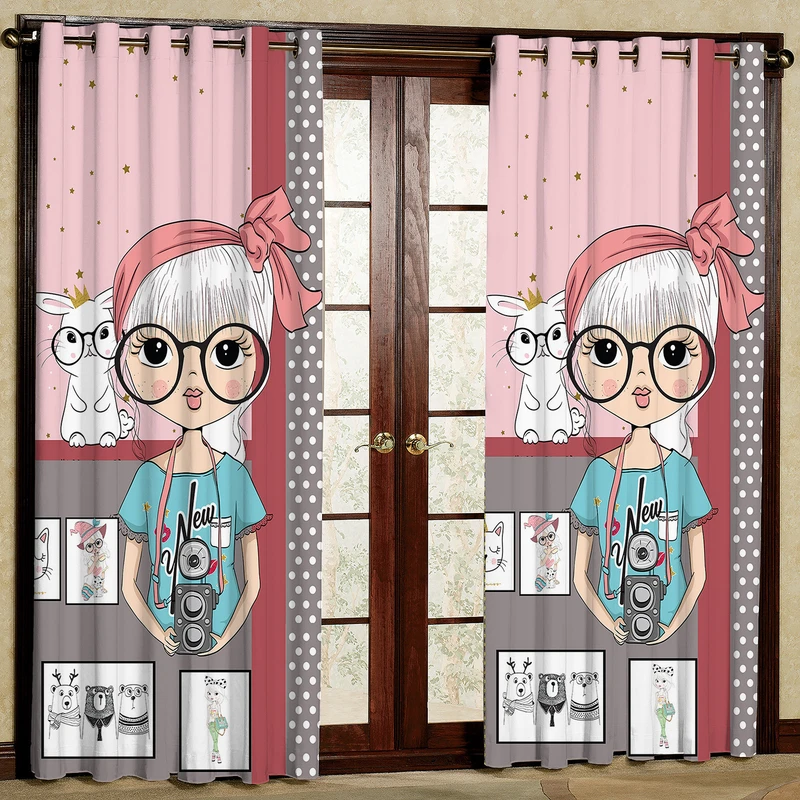 پرده مدل دختر عکاس مخمل پانچی کد 1114 سایز 140x280 سانتی متر