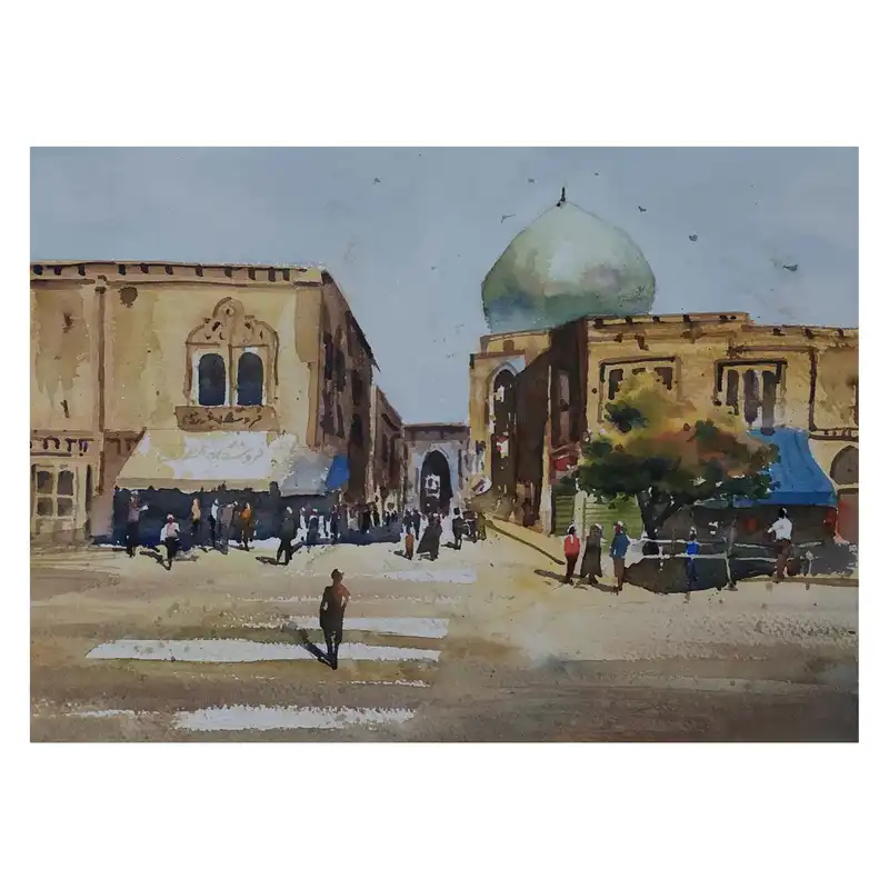 نقاشی آبرنگ طرح بازار کد 103