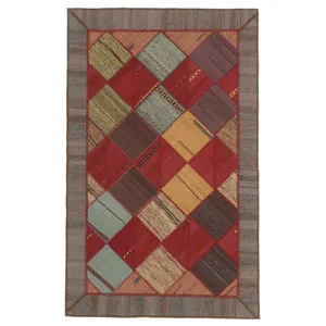 کلاژ گلیم دستبافت یک و نیم متری مدل تکه دوزی کد 538632